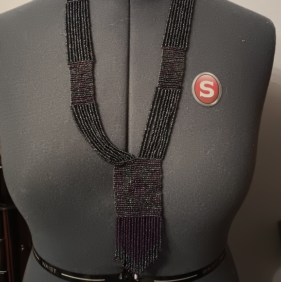 None Jewelry - long seed bead necklace square pattern tassel